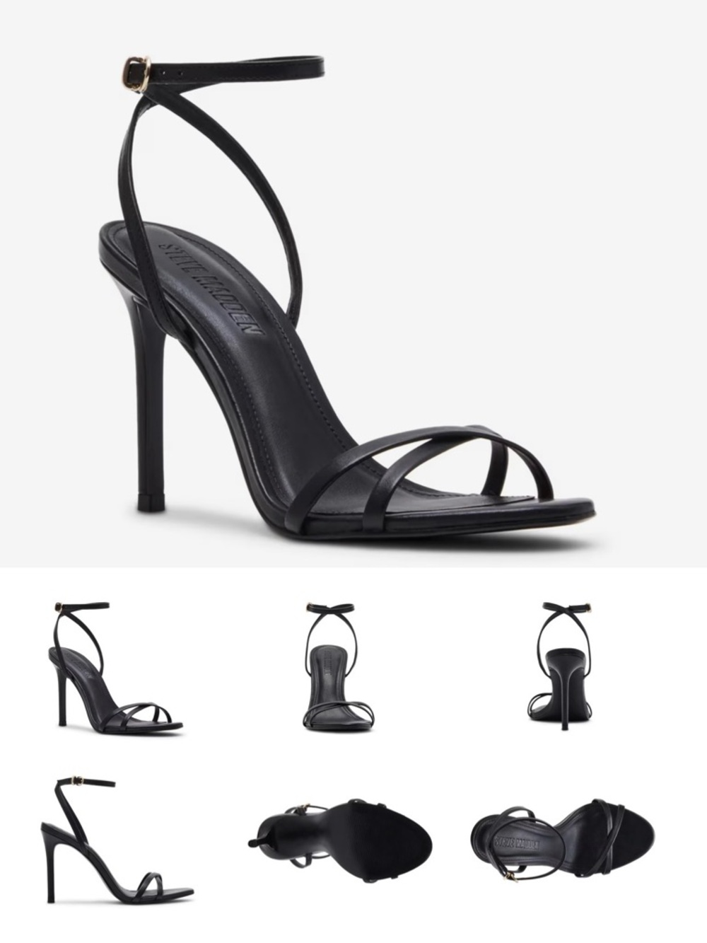 New in Box Steve Madden Black Genuine Leather Strappy Jypsy Stiletto Size 8.5